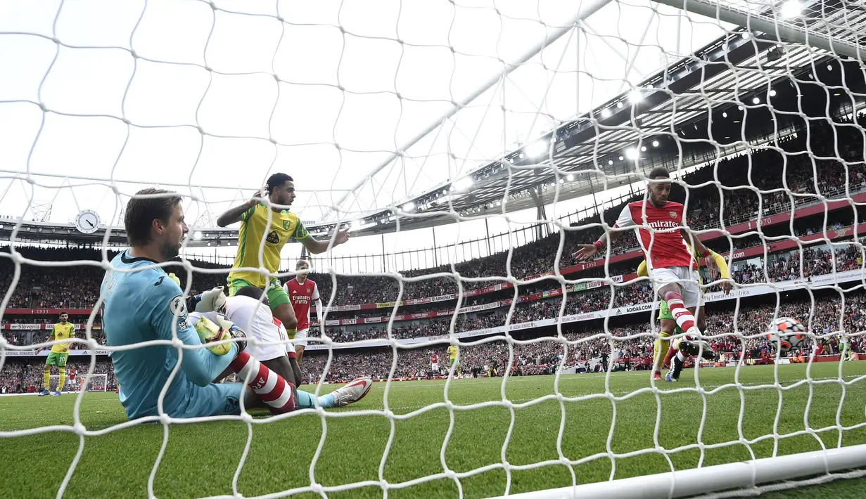Gol tunggal Arsenal dicetak oleh Pierre-Emerick Aubameyang pada menit ke-66. Pierre-Emerick Aubameyang layak dinobatkan sebagai pemain terbaik alias Man of the Match pada laga tersebut. (Foto: AFP/Daniel Leal-Olivas)