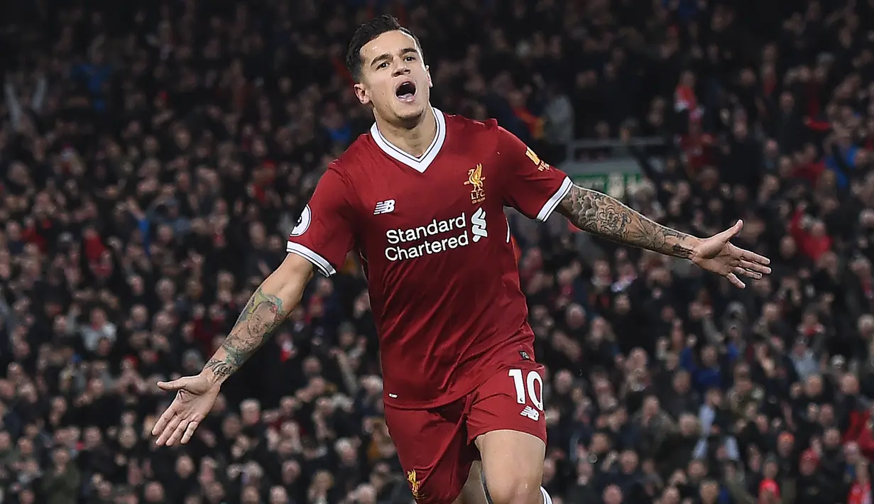 Philippe Coutinho - Coutinho dilepas Liverpool ke Barcelona dengan transfer total mencapai 145 juta euro pada Januari 2018. (AFP/Paul Ellis)