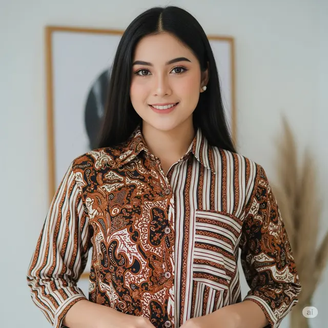 Kemeja Lurik Kombinasi Linen