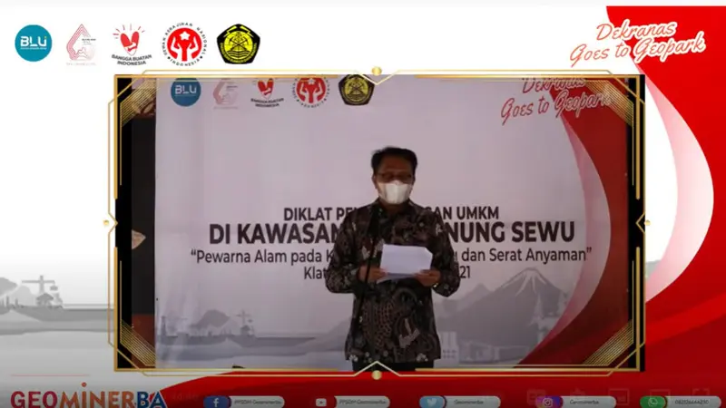 Kepala Badan PPSDM Bambang Utoro saat menyampaikan sambutannya di acara Diklat Pengembangan UMKM di Kawasan UNESCO Global Geopark (UGGp) Gunung Sewu, Senin (25/10/2021).