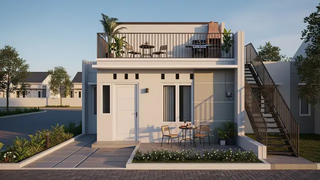 Ide Rumah Type 45 dengan Rooftop Santai Sederhana/Gemini AI