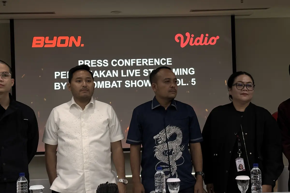 Konfrensi pers pembajakan live streaming Byon Combat Showbiz Vol. 5 (Liputan6.com/Ady Anugrahadi)