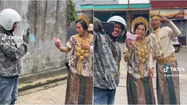 6 Potret Kurir Antar Paket di Momen Pernikahan, Bikin Pengantin Tersipu Malu