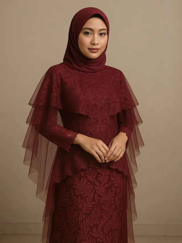 10 Model Long Dress Batik Kombinasi Brokat Lengan Cape Layer Tiga Lapis, Simpel dan Elegan untuk Acara Resmi