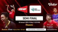 Live streaming semifinal Yonex Thailand Open 2021, Sabtu (16/1/2021) pukul 11.00 WIB dapat disaksikan melalui platform Vidio. (Dok. Vidio)