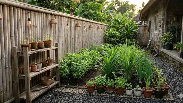 Desain Edible Garden Gaya Rustic di Halaman Belakang Rumah Desa.