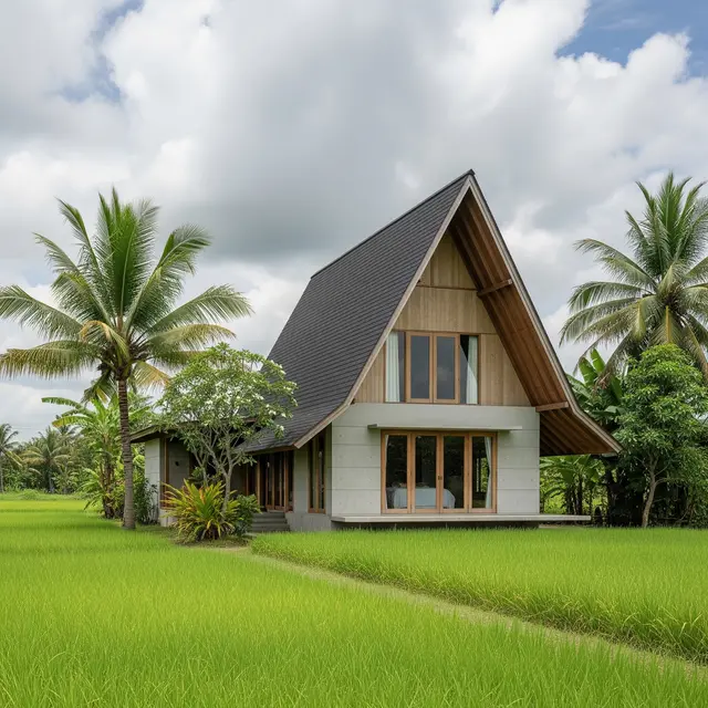Model Rumah Minimalis di Desa Cocok untuk Daerah Sawah (AI)