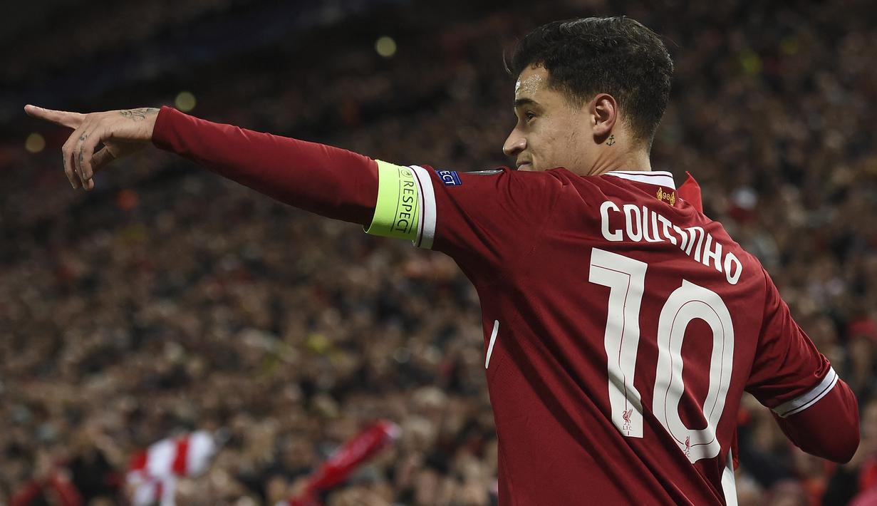 Philippe Coutinho. Gelandang serang asal Brasil ini didatangkan Liverpool dari Inter Milan pada tengah musim 2012/2013. Selama 5 musim ia tampil dalam 201 laga di semua ajang dengan torehan 54 gol dan 45 assist. Ia hengkang ke Barcelona pada tengah musim 2017/2018. (AFP/Paul Ellis)