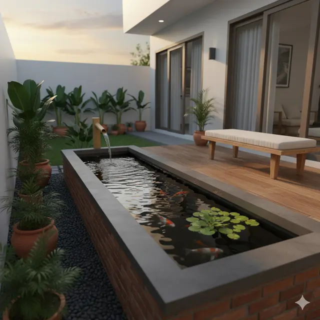 7 Desain Kolam Ikan Batu Bata Kecil yang Cocok untuk Halaman Sempit, Tetap Estetis dan Bikin Suasana Adem