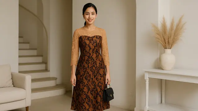 15 Model Dress Batik Kombinasi Brokat Lengan Panjang, Anggun dan Modern untuk Berbagai Acara