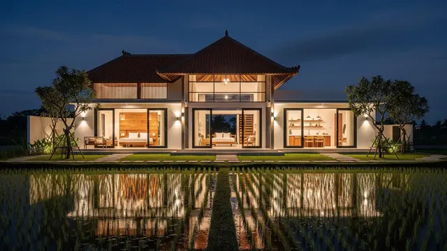 Desain Rumah Minimalis Kampung tapi Kelihatan Seperti Villa Mahal di Tengah Sawah