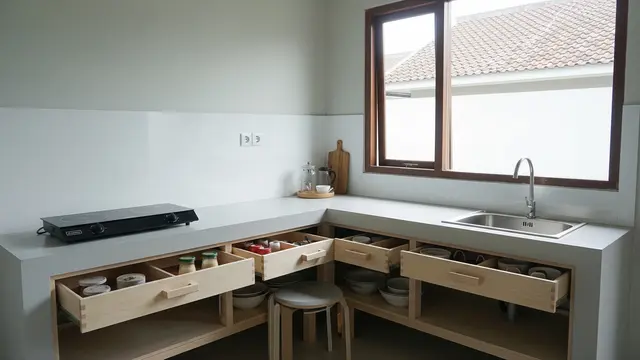 Dapur Mini dengan Penyimpanan di Bawah Meja