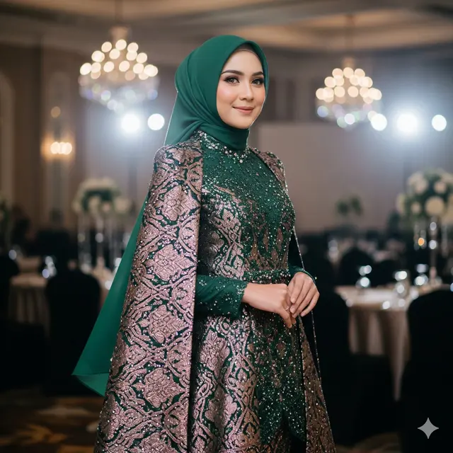 Gamis Brokat Cape Elegan dengan Payet