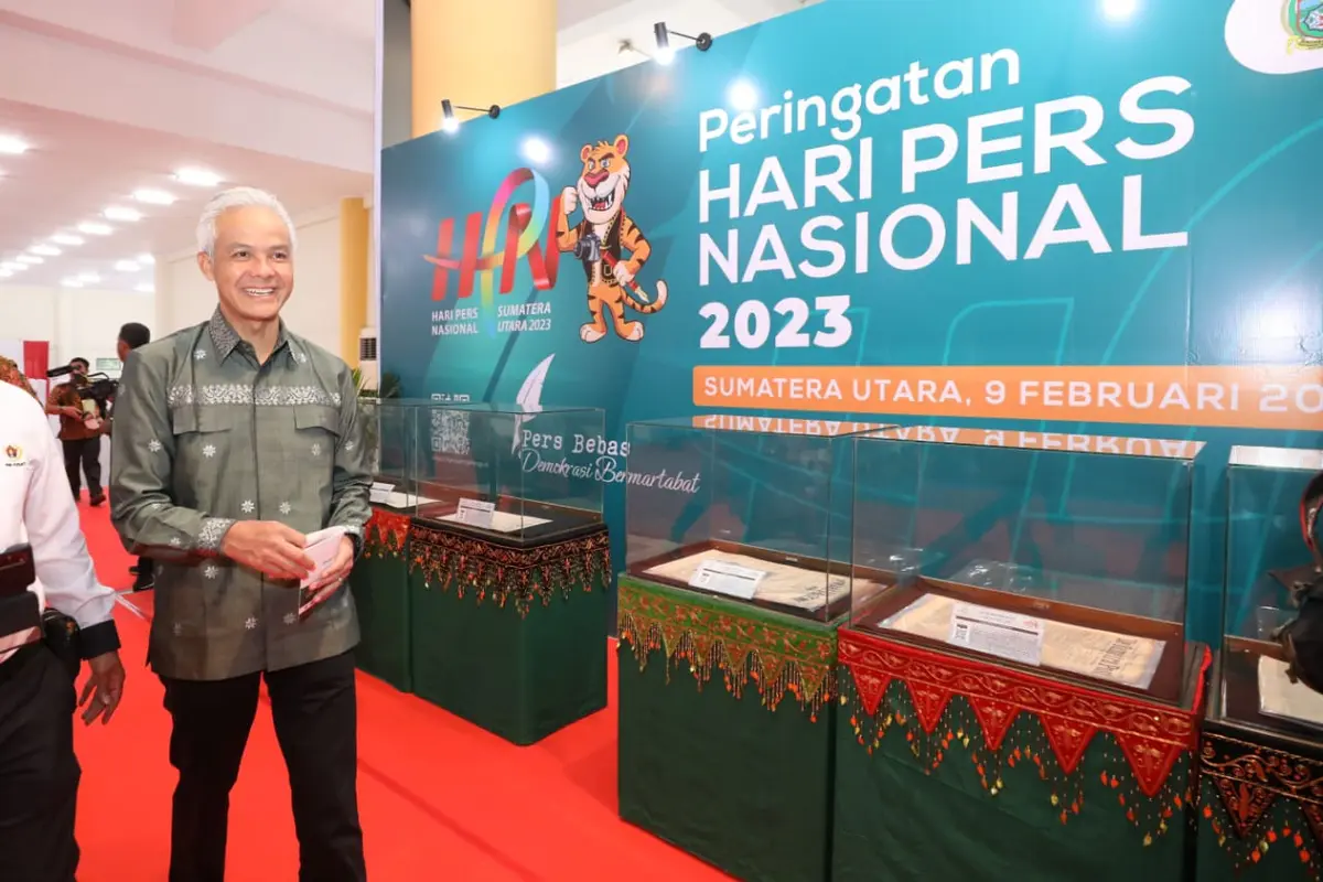 Gubernur Jawa Tengah (Jateng) Ganjar Pranowo yang turut hadir dalam puncak perayaan HPN 2023 yang berlangsung di Kota Medan, Sumatera Utara. (Istimewa)