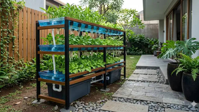 Ide Kebun Hidroponik di Halaman Belakang dengan Sistem Sirkulasi Otomatis.