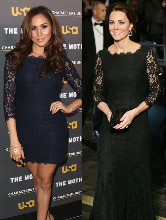 Melansir EOnline, Meghan tampak sedang melangkah dengan menggunakan baju yang sama dengan Kate Middleton. Momen ini memang tidak disengaja, namun terkesan keduanya memiliki ikatan batin yang kuat. (doc.eonline)