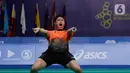 Ganda putra Indonesia, Wahyu Nayaka, merayakan gelar juara cabang bulutangkis SEA Games 2019 di Multinlupa Sport Center, Manila, Rabu (4/12/2019). Indonesia mengunci medali emas usai mengalahkan Malaysia 3-1. (Bola.com/M Iqbal Ichsan)