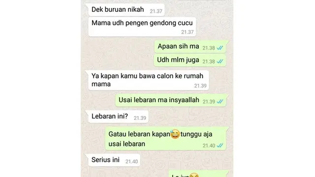 5 Chat Ibu Minta Menantu ke Anak Ini Bikin Geleng Kepala