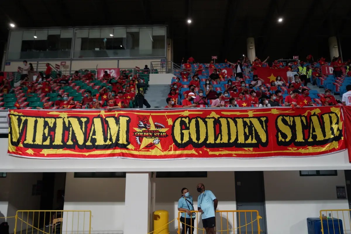 Spanduk dukungan untuk Timnas Vietnam di Piala AFF 2020.