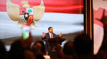 Capres Prabowo Subianto saat berpidato di hadapan pengusaha dan warga etnis Tionghoa Medan, di Selecta Royal Ballroom, Jumat, 22 Februari 2019