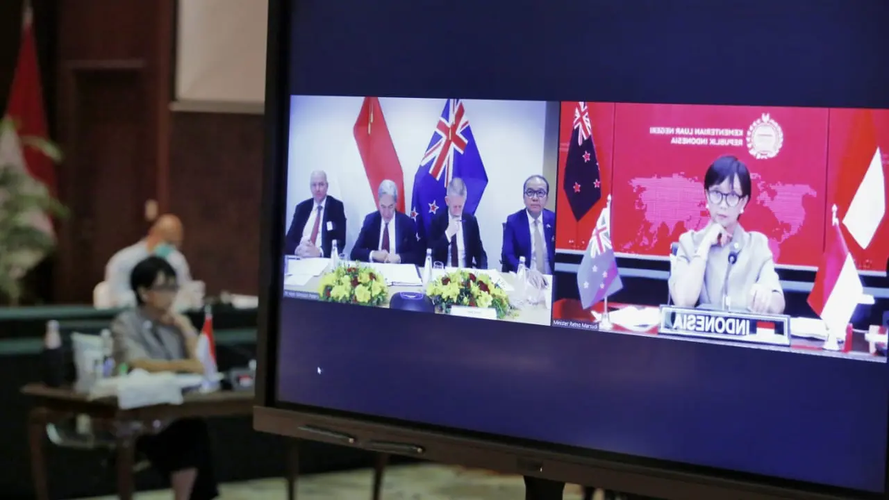Joint Committee Meeting RI-Selandia Baru yang dihadiri oleh kedua Menteri Luar Negeri pada Rabu, 29 Juli 2020.