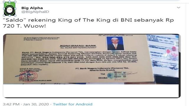 Cek Fakta Hoaks King Of The King Memiliki Rekening Rp 720 Triliun