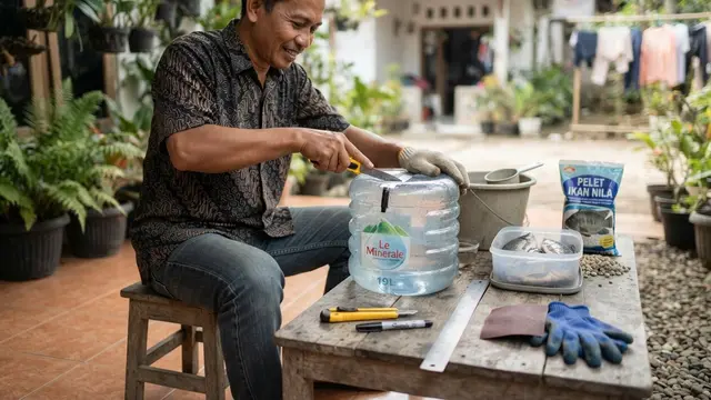 Cara Membuat Kolam Ikan Nila Mini dari Galon Bekas
