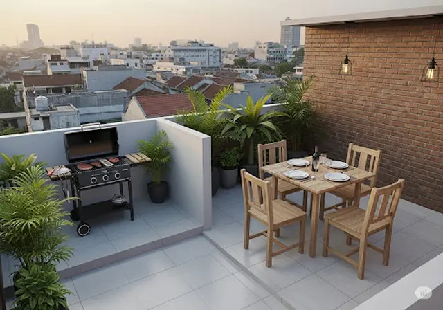 Konsep Klasik Modern untuk BBQ/Rooftop Rumah Sederhana Ukuran 4x4 (Sumber: gemini.com)
