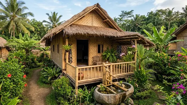 10 Desain Rumah Desa Sederhana dengan Pancuran Mini di Teras, Nuansa Relaksasi