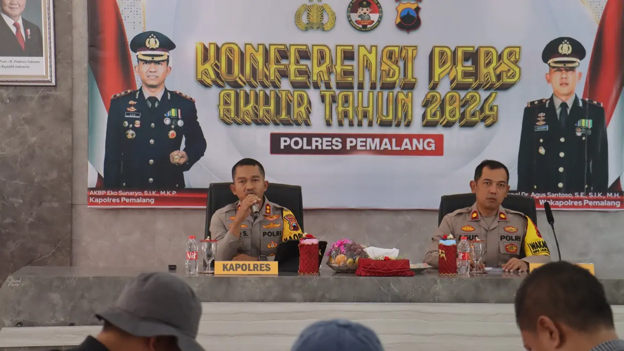Rilis akhir tahun 2024 Polres Pemalang, kasus kriminalitas turun 7,8 persen. (Foto: Liputan6.com/Humas Polres Pemalang)