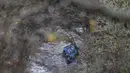 Bangkai bus terlihat di sungai Lerez setelah jatuh saat melintasi jembatan, menewaskan empat orang, di Cerdedo-Cotobade, Spanyol (25/12/2022). Kecelakaan itu terjadi pada 24 Desember malam di dekat Vigo dan perbatasan dengan Portugal. (AFP/Brais Lorenzo)