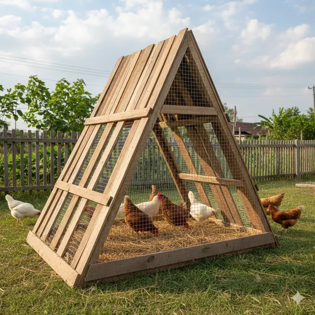 Model Kandang Ayam Umbaran Segitiga dari Barang Bekas (Foto: Gemini AI)