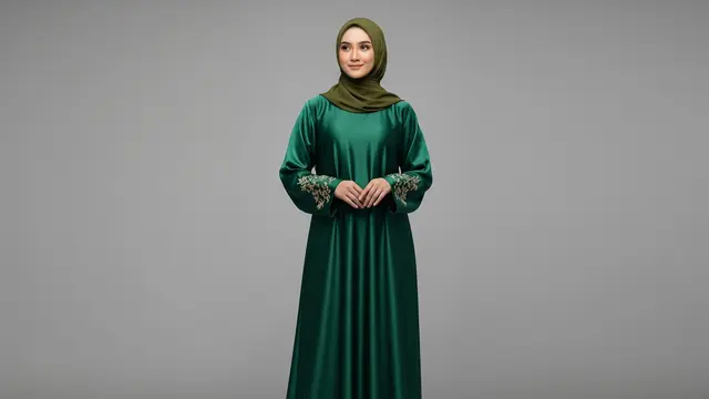 Gamis Silk Polos dengan Bordir Minimalis di Lengan