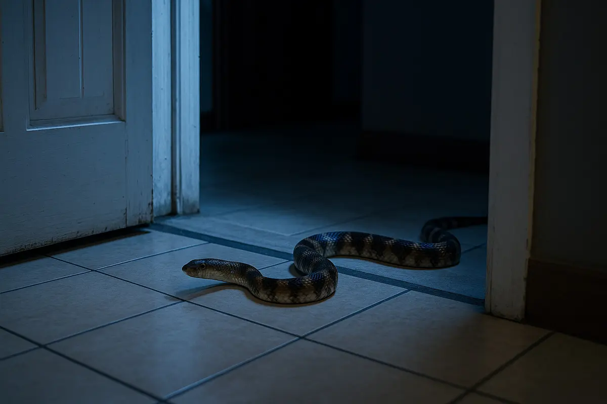 Ular masuk rumah pada malam hari (Foto: ChatGPT)