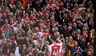 Bintang Arsenal Declan Rice saat merayakan gol ke gawang Bournemouth pada lanjutan Liga Inggris 2023/2024. (JUSTIN TALLIS / AFP)