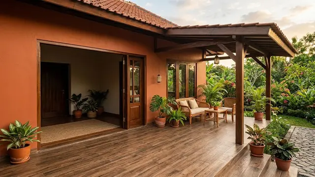 Cat Warna Mocca Muda dan Lantai Motif Kayu/AI Generated