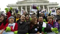 Demonstran melakukan demonstrasi untuk mendukung DACA di Capitol Hill, Washington, Amerika Serikat, 6 Desember 2017. (AP)
