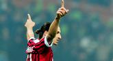 Zlatan Ibrahimovic menjadi sosok kunci saat AC Milan menjuarai Serie A pada musim 2010/2011. Bomber asal Swedia itu menyumbang 14 gol dari 28 laga. (AFP/Filippo Monteforte)