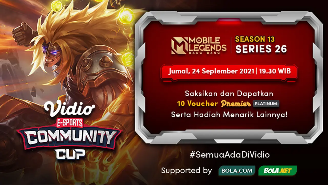 Jadwal dan Live Streaming Vidio Community Cup Season 13 Mobile Legends Series 26, Jumat 24 September 2021