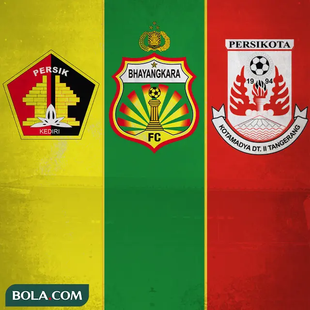Ilustrasi - Logo Persik Kediri, Bhayangkara FC, Persikota Tangerang