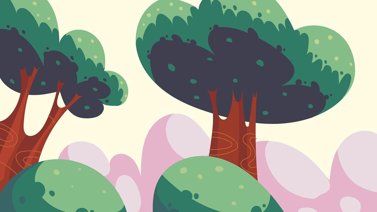 Pohon kartun di hutan