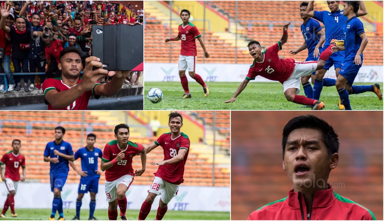 Berikut ini lima momen menarik Timnas Indonesia saat menahan imbang Thailand pada laga perdana Grup B SEA Games 2017 Malaysia. (Bola.com/Vitalis Yogi Trisna)