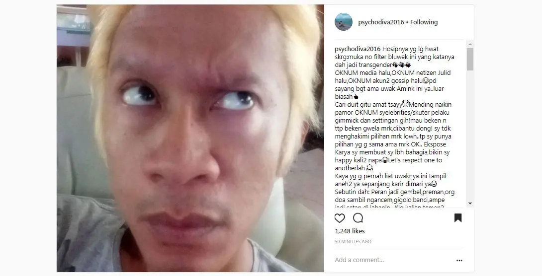 Aming naik darah disebut transgender [foto: instagram/psychodiva2016]