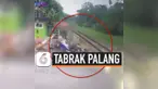 MELENG SAAT KENDARAI MOTOR, EMAK-EMAK TABRAK PALANG PERLINTASAN
