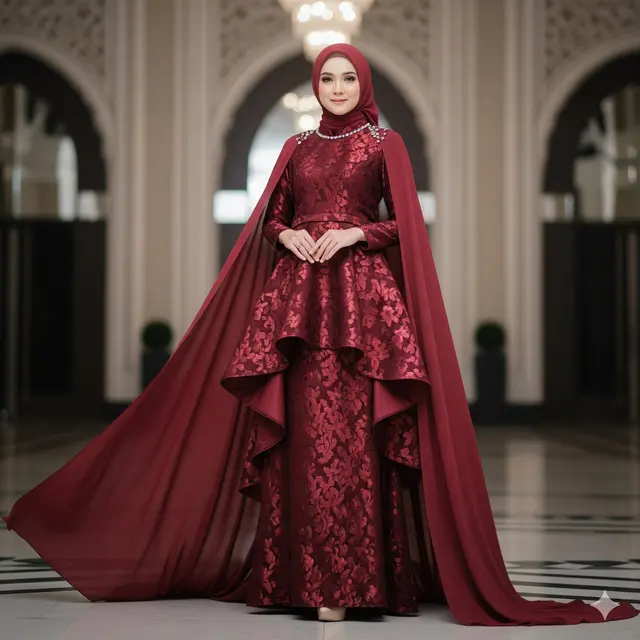 Dress Maxi Layer dengan Cape Panjang