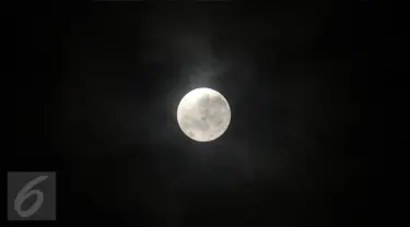 Fenomena alam Supermoon tampak di langit Kabupaten Bogor, Jawa Barat, Senin (14/11). Fenomena ini terjadi saat bulan mencapai titik terdekat dengan bumi dalam kondisi purnama atau penuh. (Liputan6.com/Helmi Fithriansyah)