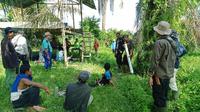 Petugas TNTN dan BBKSDA Riau di kebun warga yang dimasuki oleh gajah liar. (Liputan6.com/Istimewa)