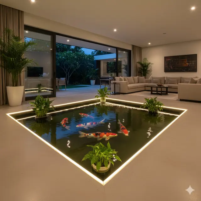 7 Desain Kolam Ikan Minimalis dengan Tanaman Air dan Pencahayaan LED, Bikin Taman Rumah Makin Hidup