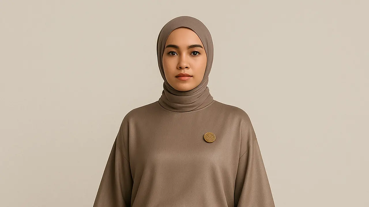 Model Tunik Polos Berbahan Satin Dipadukan dengan Rok Lilit Motif Etnik (Foto: ChatGPT)