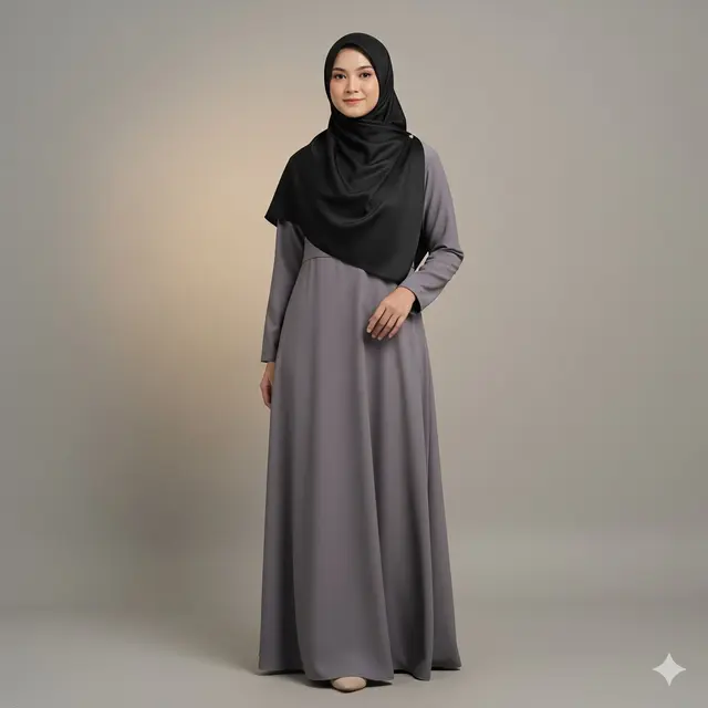 Gamis Abu Smokey + Pashmina Satin Hitam